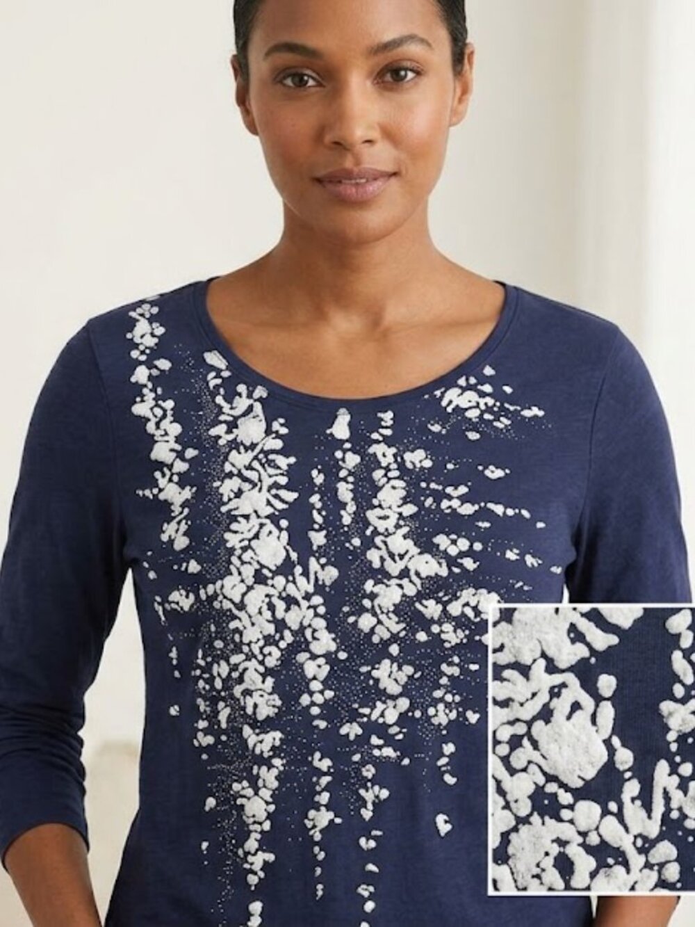 Chico’s Zenergy Navy Blue Graphic T-Shirt - Lightweight & Breathable - Size 2 L